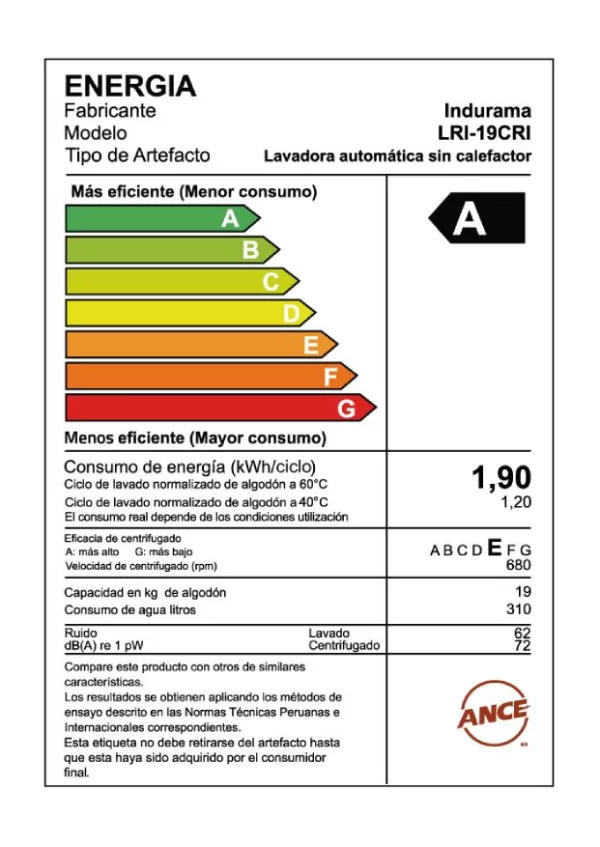 LAVADORA AUTOMATICA INDURAMA LRI-19CRI - Imagen 6