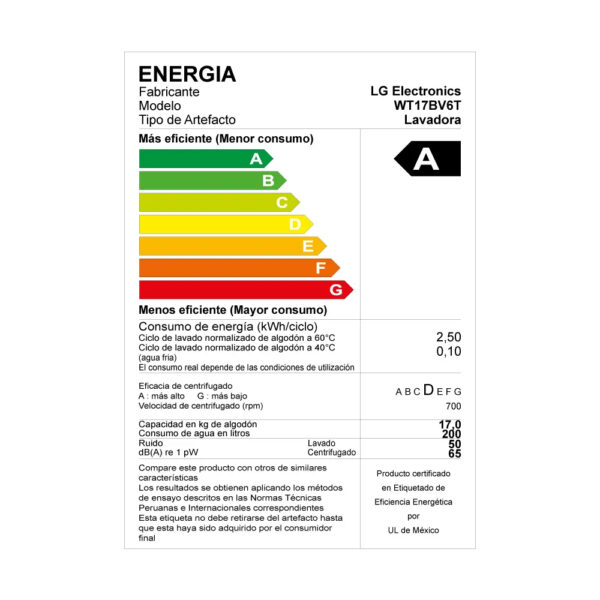 LAVADORA AUTOMATICA LG WT17BV6T - Imagen 9